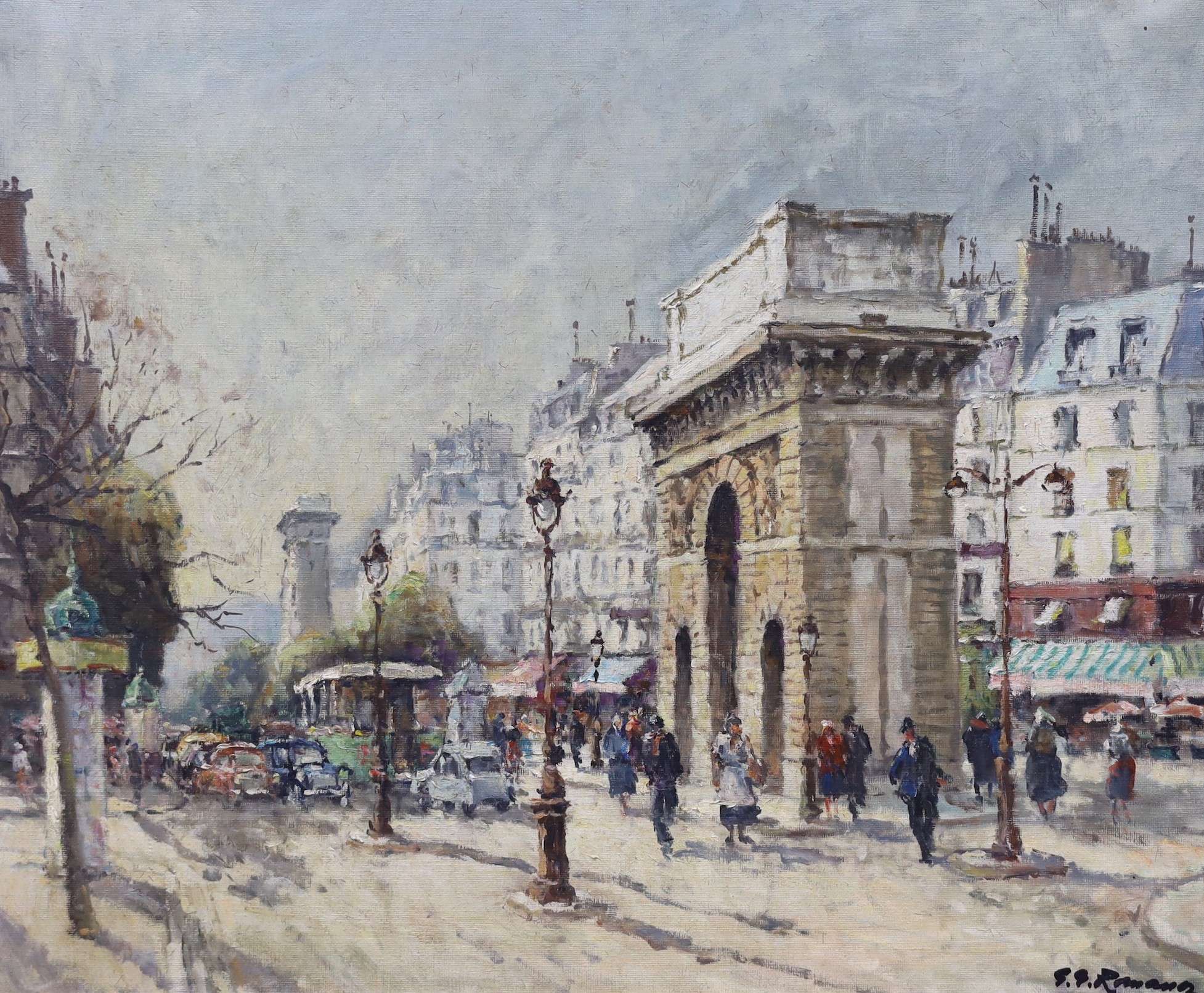 Romanarov (?), 20th century, oil on canvas, French street scene, signed, 44 x 54cm